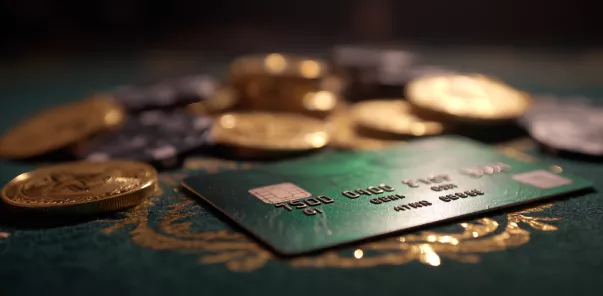 Cartão bancário verde e fichas no WinWin